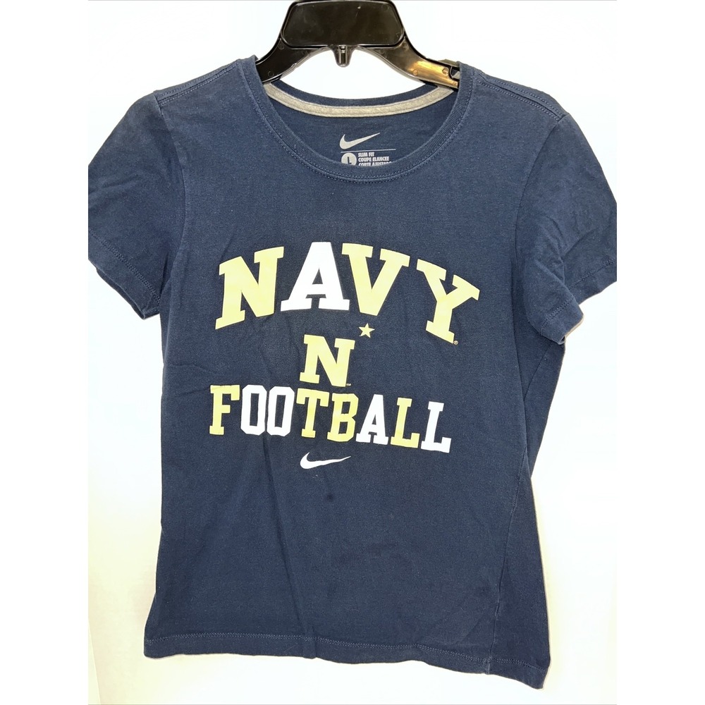 Nike Navy Football Shirt Women's Large Slim Fit Navy Blue Short Sleeve T Shirt